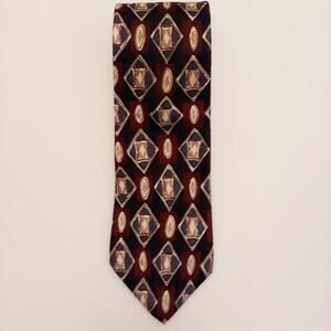 Lands End Diamond Pattern Tie Blue Gold Red